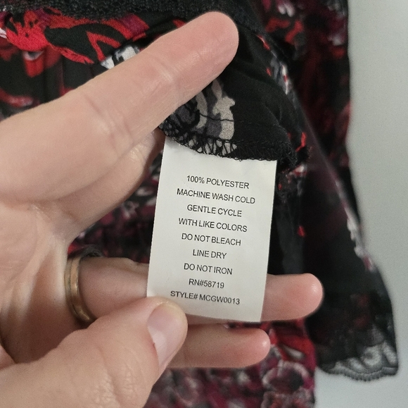 Black Red Sheer Blouse Lace Trim Tie Front Romantic Visual Kei Whimsigoth Large - Picture 7 of 11